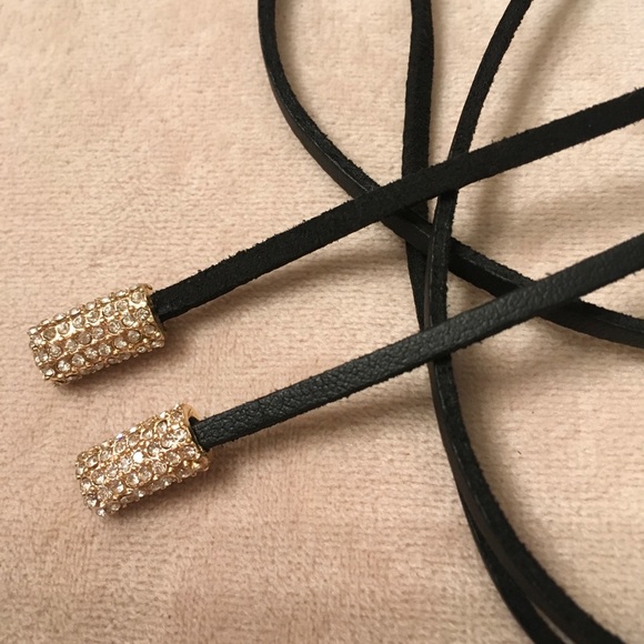 boutique Jewelry - LARIAT NECKLACE LEATHER and CUBIC ZIRCONIA